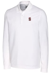 Cutter and Buck Stanford Cardinal Mens White Advantage Pique Long Sleeve Polo Shirt