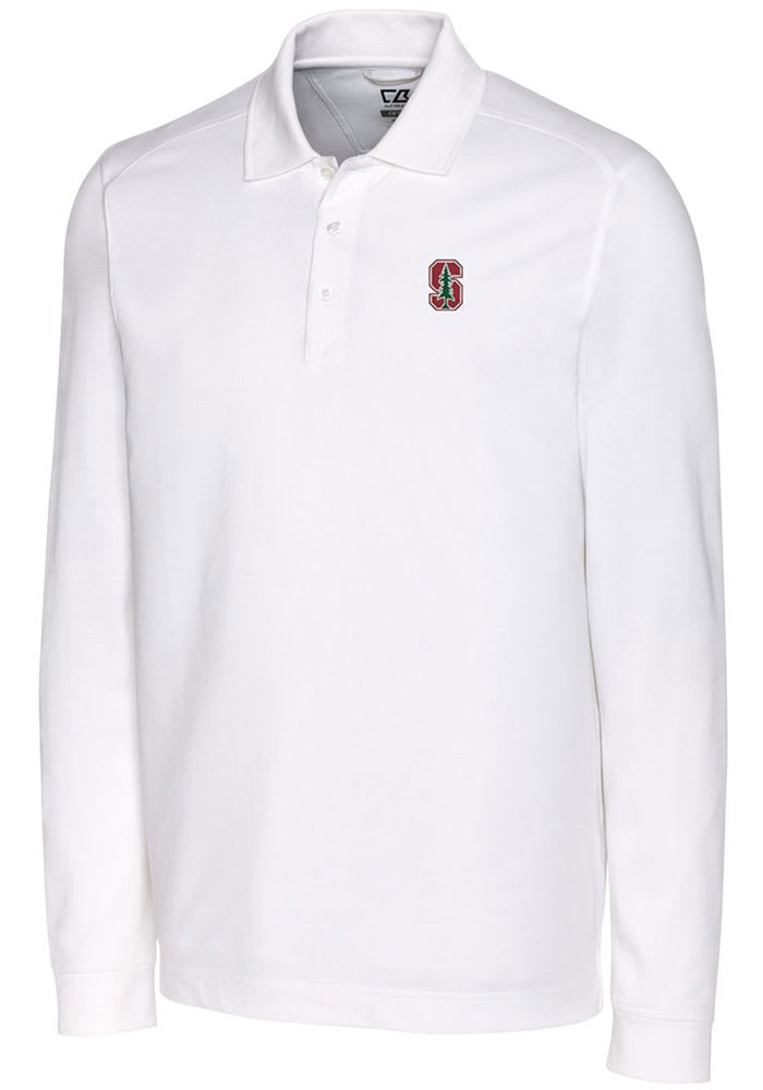 Cutter and Buck Stanford Cardinal Mens White Advantage Pique Long Sleeve Polo Shirt