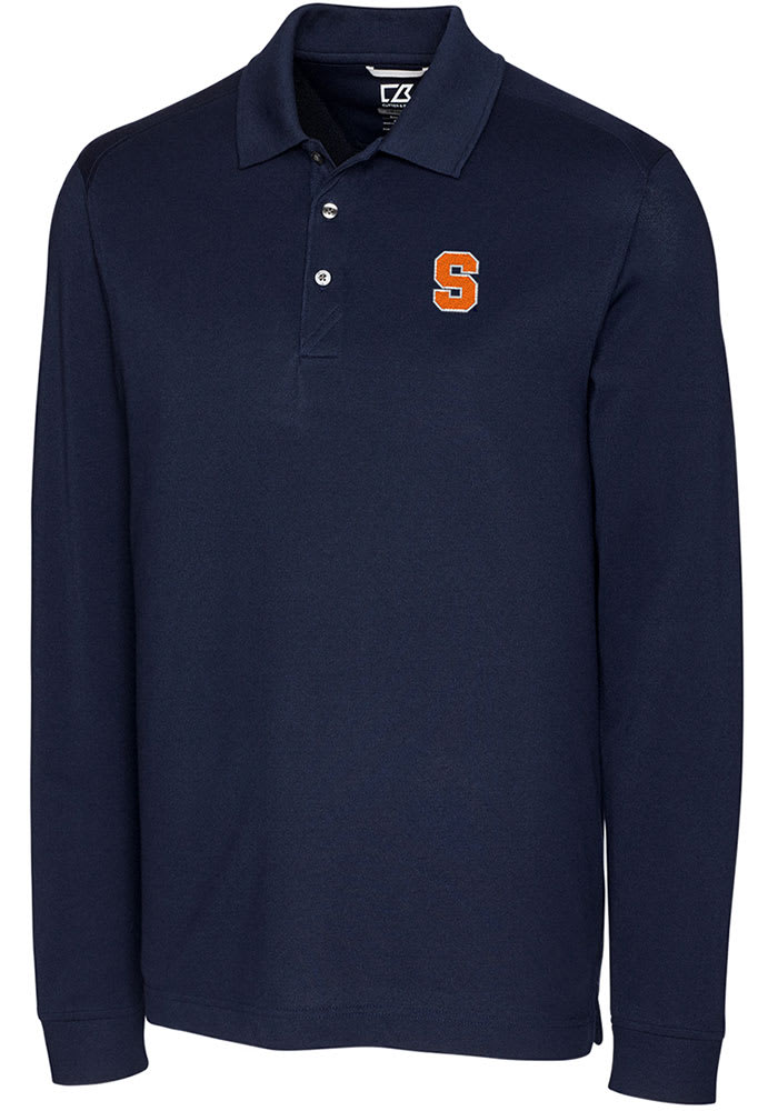 Cutter and Buck Syracuse Orange Mens Navy Blue Advantage Pique Long Sleeve Polo Shirt