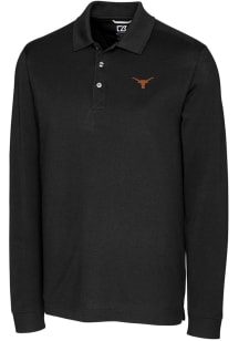 Cutter and Buck Texas Longhorns Mens Black Advantage Pique Long Sleeve Polo Shirt