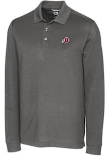 Cutter and Buck Utah Utes Mens Grey Advantage Pique Long Sleeve Polo Shirt