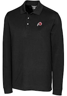 Cutter and Buck Utah Utes Mens Black Advantage Pique Long Sleeve Polo Shirt