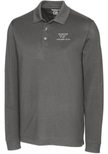 Cutter and Buck Virginia Tech Hokies Mens Grey Advantage Pique Long Sleeve Polo Shirt