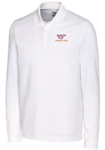 Cutter and Buck Virginia Tech Hokies Mens White Advantage Pique Long Sleeve Polo Shirt