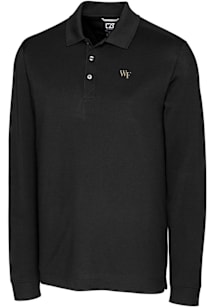 Cutter and Buck Wake Forest Demon Deacons Mens Black Advantage Pique Long Sleeve Polo Shirt