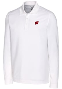 Cutter and Buck Wisconsin Badgers Mens White Advantage Pique Long Sleeve Polo Shirt