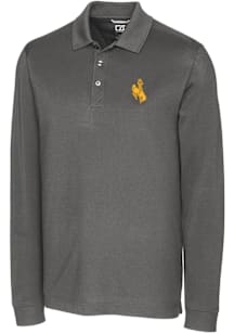Cutter and Buck Wyoming Cowboys Mens Grey Advantage Pique Long Sleeve Polo Shirt