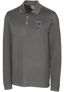 Cutter and Buck Xavier Musketeers Mens Grey Advantage Pique Long Sleeve Polo Shirt