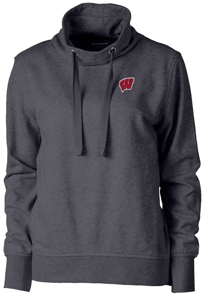 Cutter and Buck Wisconsin Badgers Womens Charcoal Saturday Mock Long Sleeve Pullover