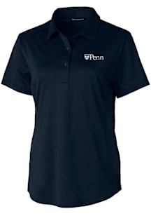 Cutter and Buck Pennsylvania Quakers Womens Navy Blue Prospect Textured Short Sleeve Polo Shirt