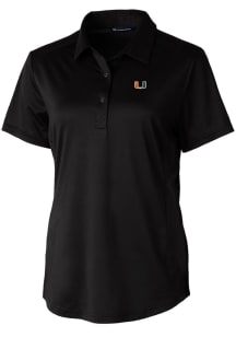 Cutter and Buck Miami Hurricanes Womens Black Prospect Textured Short Sleeve Polo Shirt