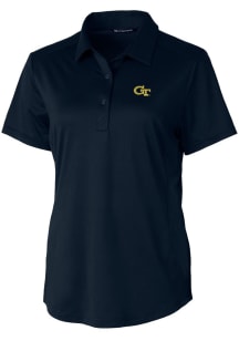 Cutter and Buck GA Tech Yellow Jackets Womens Navy Blue Prospect Textured Short Sleeve Polo Shir..