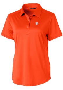 Cutter and Buck Clemson Tigers Womens Orange Prospect Textured Short Sleeve Polo Shirt