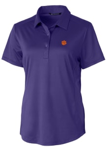Cutter and Buck Clemson Tigers Womens Purple Prospect Textured Short Sleeve Polo Shirt