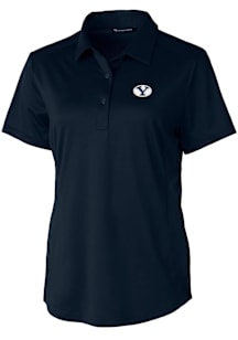 Cutter and Buck BYU Cougars Womens Navy Blue Prospect Textured Short Sleeve Polo Shirt