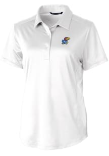 Cutter and Buck Kansas Jayhawks Womens White Prospect Textured Short Sleeve Polo Shirt