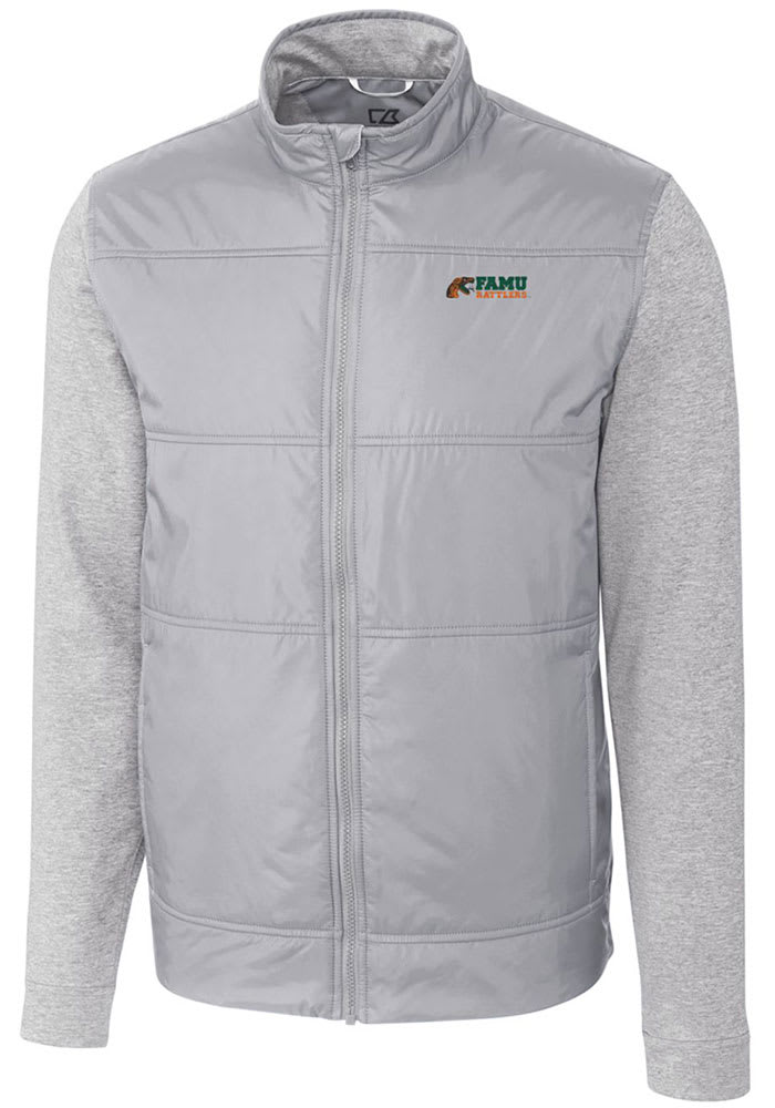 Cutter and Buck Florida A&M Rattlers Mens Grey Stealth Hybrid Quilted Long Sleeve Full Zip Jacket