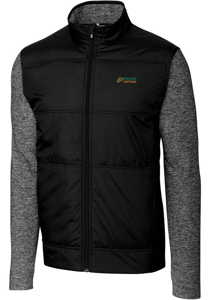 Cutter and Buck Florida A&M Rattlers Mens Black Stealth Hybrid Quilted Long Sleeve Full Zip Jacket