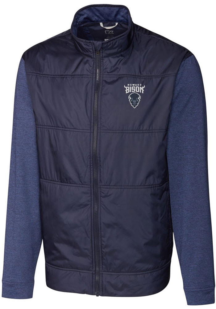 Cutter and Buck Howard Bison Mens Navy Blue Stealth Hybrid Quilted Long Sleeve Full Zip Jacket
