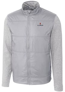 Cutter and Buck Illinois Fighting Illini Mens Grey Stealth Hybrid Quilted Medium Weight Jacket