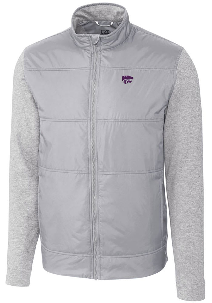 Cutter and Buck K-State Wildcats Mens Grey Stealth Hybrid Quilted Long Sleeve Full Zip Jacket