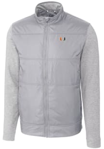 Cutter and Buck Miami Hurricanes Mens Grey Stealth Hybrid Quilted Medium Weight Jacket