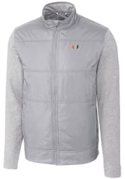 Cutter and Buck Miami Hurricanes Mens Grey Stealth Hybrid Quilted Long Sleeve Full Zip Jacket