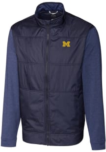 Cutter and Buck Michigan Wolverines Mens Navy Blue Stealth Hybrid Quilted Medium Weight Jacket