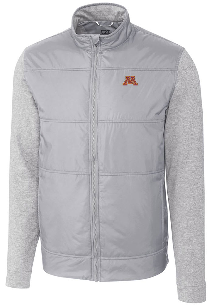 Cutter and Buck Minnesota Golden Gophers Mens Grey Stealth Hybrid Quilted Long Sleeve Full Zip Jacket