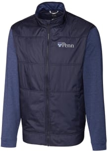 Cutter and Buck Pennsylvania Quakers Mens Navy Blue Stealth Hybrid Quilted Medium Weight Jacket