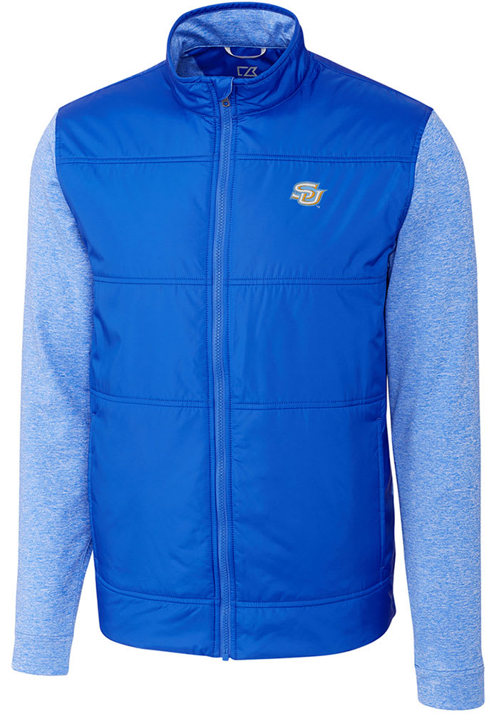 Cutter and Buck Southern University Jaguars Mens Blue Stealth Hybrid Quilted Long Sleeve Full Zip Jacket