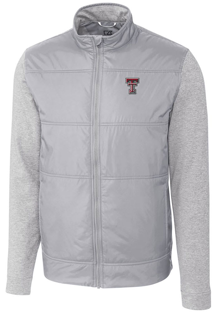Cutter and Buck Texas Tech Red Raiders Mens Grey Stealth Hybrid Quilted Long Sleeve Full Zip Jacket