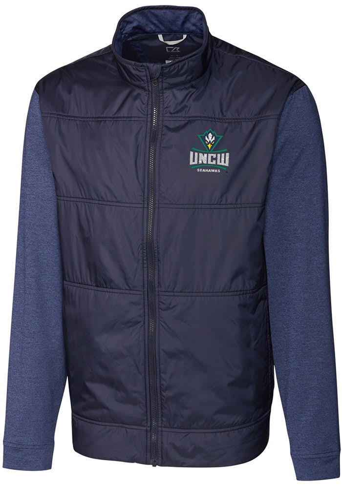 Cutter and Buck UNCW Seahawks Mens Navy Blue Stealth Hybrid Quilted Long Sleeve Full Zip Jacket