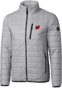 Mens Wisconsin Badgers Grey Cutter and Buck Rainier PrimaLoft Puffer Filled Jacket