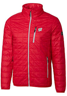 Mens Wisconsin Badgers Red Cutter and Buck Rainier PrimaLoft Puffer Filled Jacket