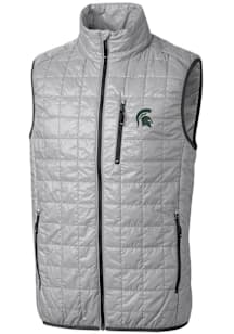 Cutter and Buck Michigan State Spartans Mens Grey Rainier PrimaLoft Puffer Sleeveless Jacket