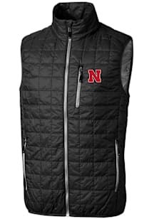 Mens Nebraska Cornhuskers Black Cutter and Buck Rainier PrimaLoft Puffer Vest