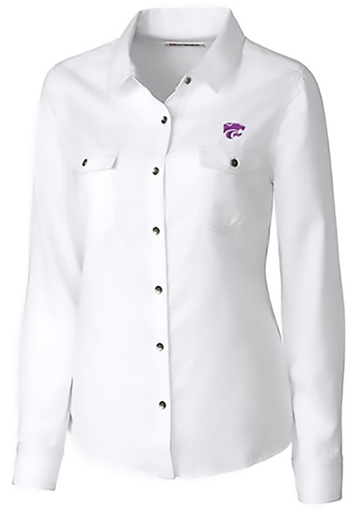 Cutter and Buck K-State Wildcats Womens Bell Harbor Long Sleeve White Dress Shirt