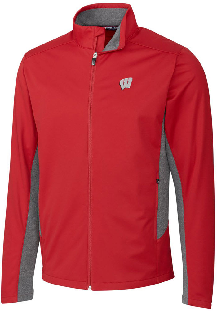 Cutter and Buck Wisconsin Badgers Mens Red Navigate Softshell Light Weight Jacket