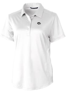 Cutter and Buck Iowa Hawkeyes Womens White Prospect Textured Short Sleeve Polo Shirt
