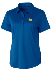 Cutter and Buck Pitt Panthers Womens Blue Prospect Textured Short Sleeve Polo Shirt