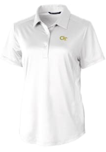 Cutter and Buck GA Tech Yellow Jackets Womens White Prospect Textured Short Sleeve Polo Shirt