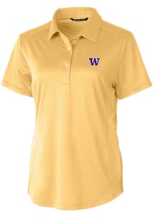 Womens Washington Huskies Yellow Cutter and Buck Prospect Textured Short Sleeve Polo Shirt