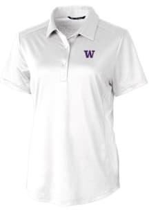 Womens Washington Huskies White Cutter and Buck Prospect Textured Short Sleeve Polo Shirt