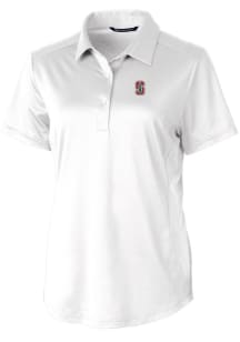 Cutter and Buck Stanford Cardinal Womens White Prospect Textured Short Sleeve Polo Shirt