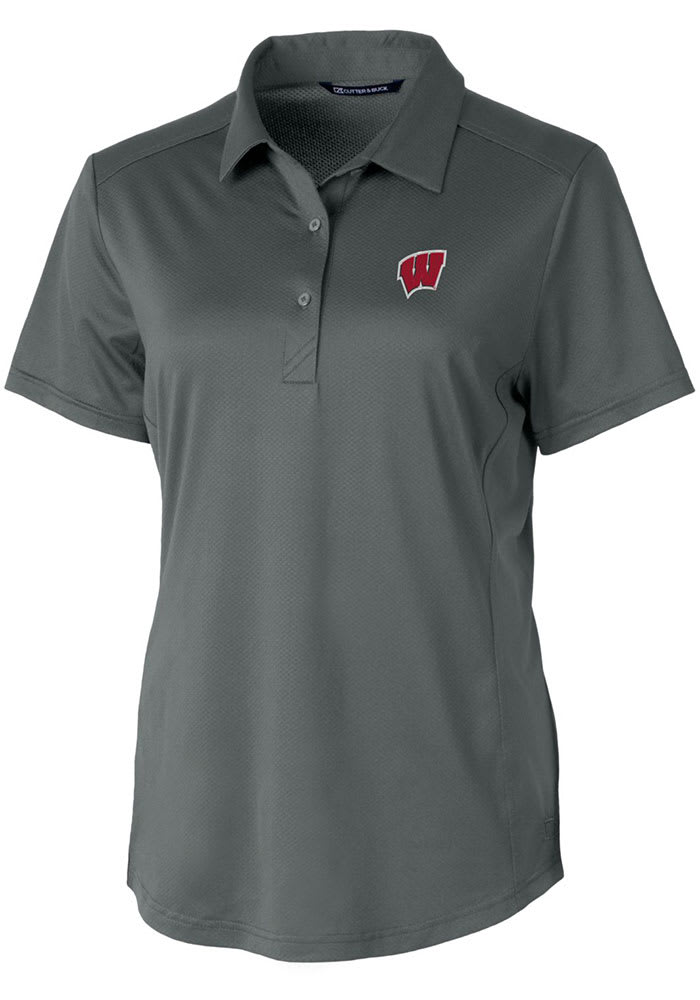 Cutter and Buck Wisconsin Badgers Womens Grey Prospect Textured Short Sleeve Polo Shirt