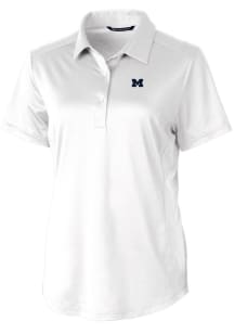 Cutter and Buck Michigan Wolverines Womens White Prospect Textured Short Sleeve Polo Shirt