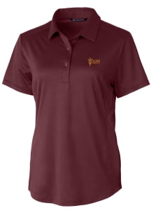 Cutter and Buck Arizona State Sun Devils Womens Red Prospect Textured Short Sleeve Polo Shirt