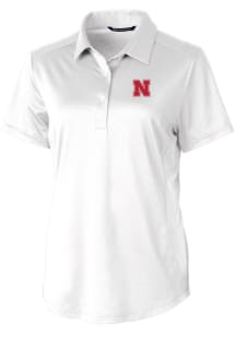 Cutter and Buck Nebraska Cornhuskers Womens White Prospect Textured Short Sleeve Polo Shirt