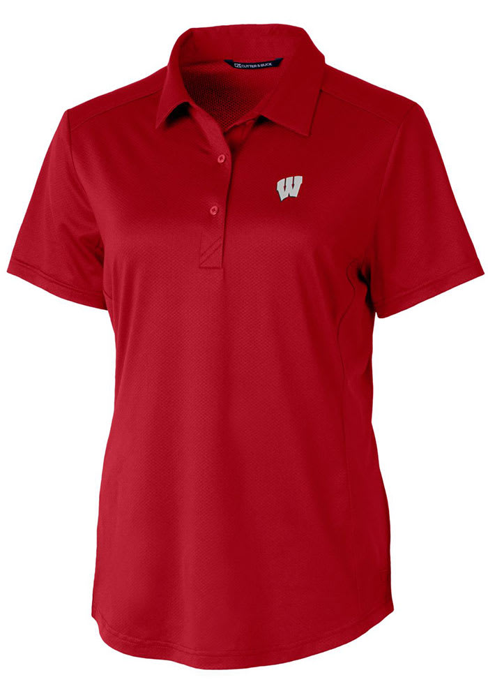 Cutter and Buck Wisconsin Badgers Womens Red Prospect Textured Short Sleeve Polo Shirt